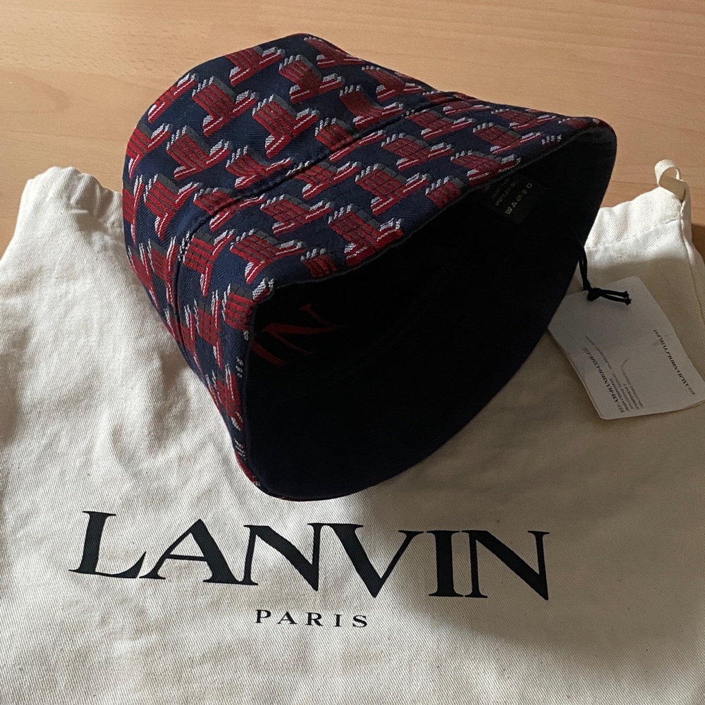 Lanvin Navy and Crimson Patterned Hat